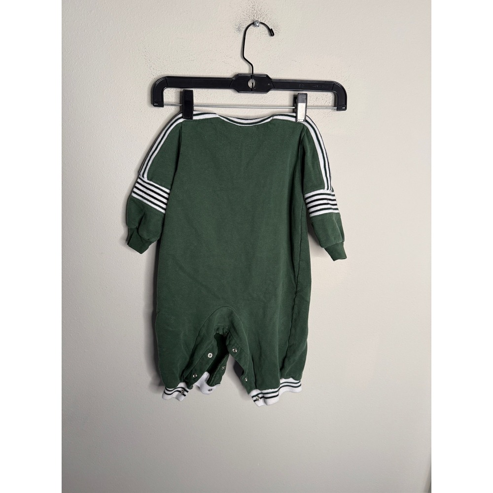 Vintage B.U.M. Equipment Baby Ski School Green Fleece Button Romper 12 Months - Picture 2 of 5